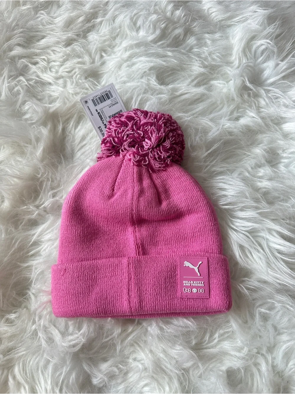 Puma Kids Pink Pom Beanie with Hello Kitty Patch